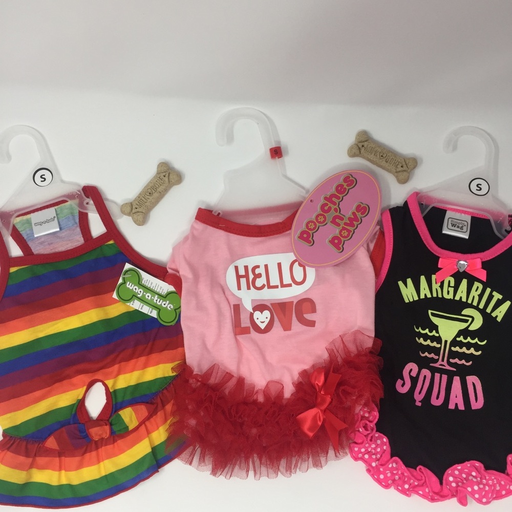 3 PET DOG CAT OUTFITS CLOTHING - GIRLS - S- NWT